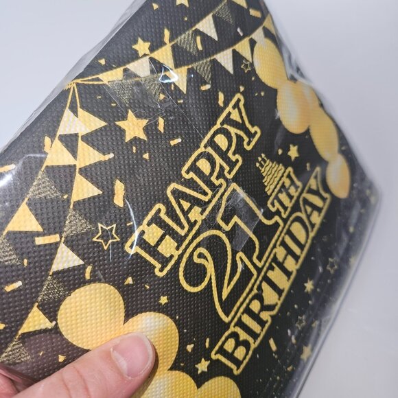 NEW Happy 21th 21st 21 Birthday Party Decor Plates Napkins Forks Lot Black Gold - Picture 11 of 11